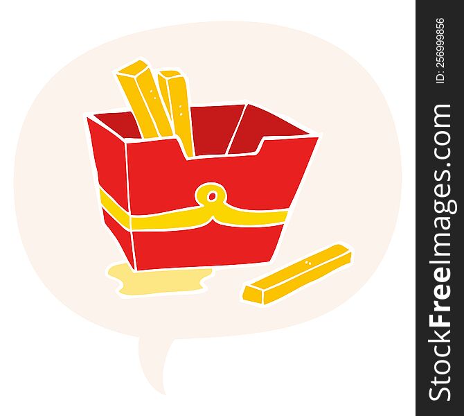 Cartoon Box Of Fries And Speech Bubble In Retro Style