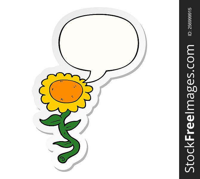 cartoon sunflower with speech bubble sticker. cartoon sunflower with speech bubble sticker
