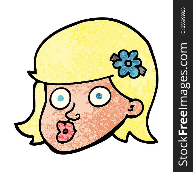 grunge textured illustration cartoon face of a girl