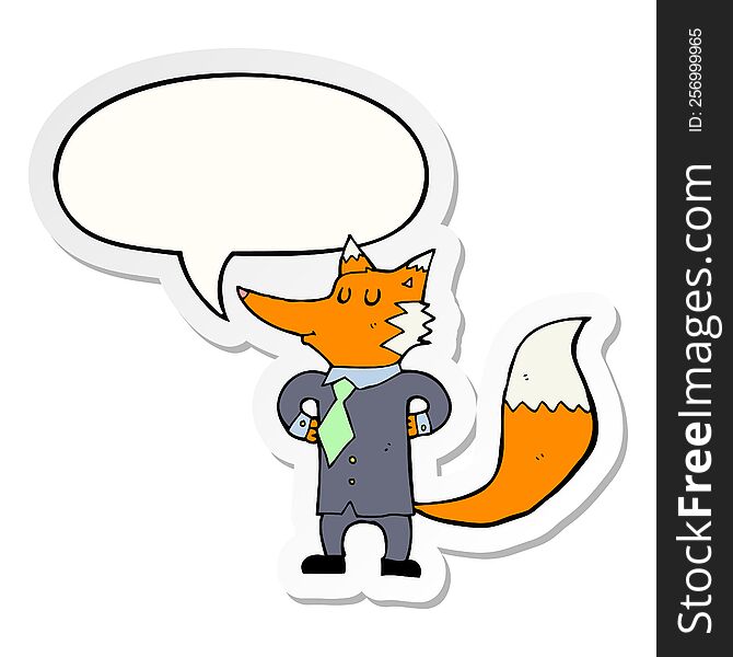 cartoon fox businessman and speech bubble sticker