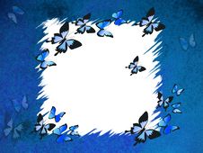 Blue Border With Butterflies Stock Photo