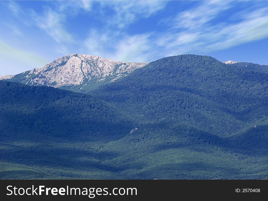 Crimean mountains with effective the sky and clouds