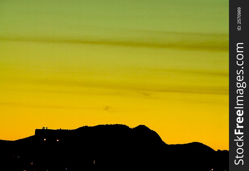 Late summer sunset at around 10:00pm.  Mountain Silhouette