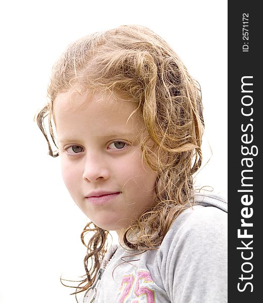 Little girl with wet hair isolated on white. Little girl with wet hair isolated on white