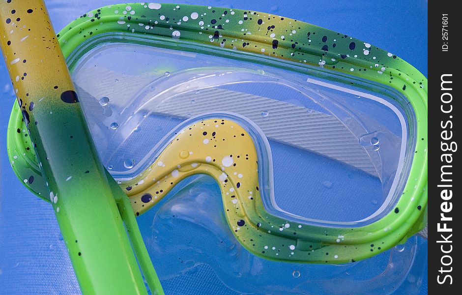 Multicolored diving googles with snorkel