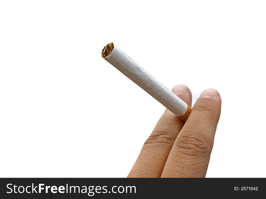 An isolated hand with a cigarette.