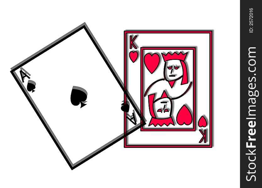 King of hearts and Ace of clubs, winning cards in twenty one and the top card hand in pontoon, a royal pontoon. King of hearts and Ace of clubs, winning cards in twenty one and the top card hand in pontoon, a royal pontoon.