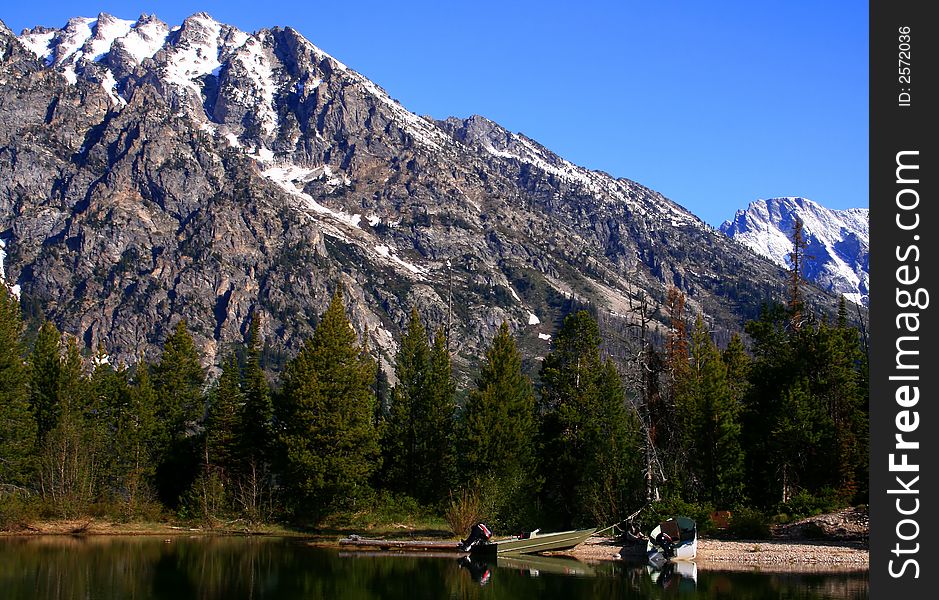 Fishing Boats At Jenny Lake, Grand Teton Natioanal Park, Wyoming