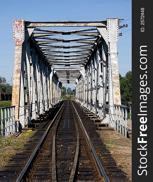 Bridge with locomotive. Latvian railway.