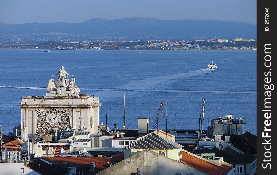 View to Lisbon building and river from a hill. View to Lisbon building and river from a hill