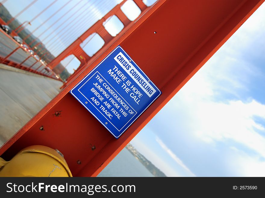 Warning sign on the bridge