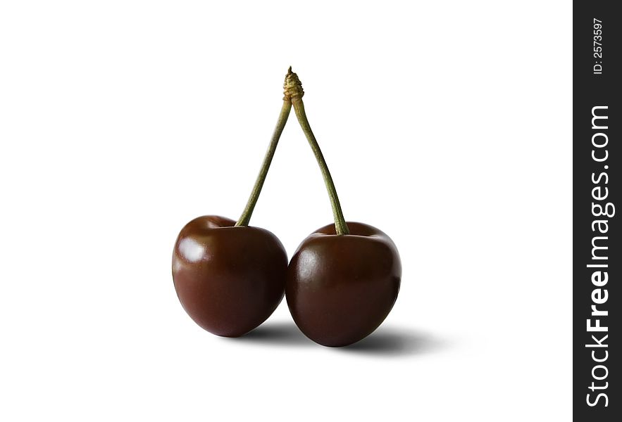 Isolated cherries over white background