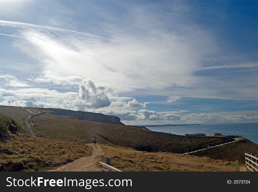 The way to bedruthin steps,
near newquay,
cornwall,
england,
united kingdom. The way to bedruthin steps,
near newquay,
cornwall,
england,
united kingdom.