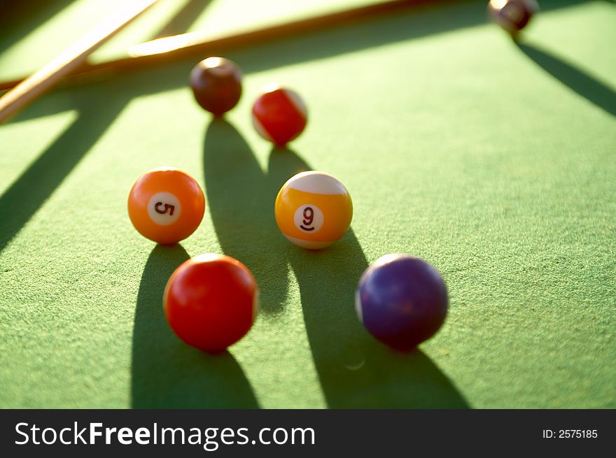 Green billiard table with spheres. Green billiard table with spheres