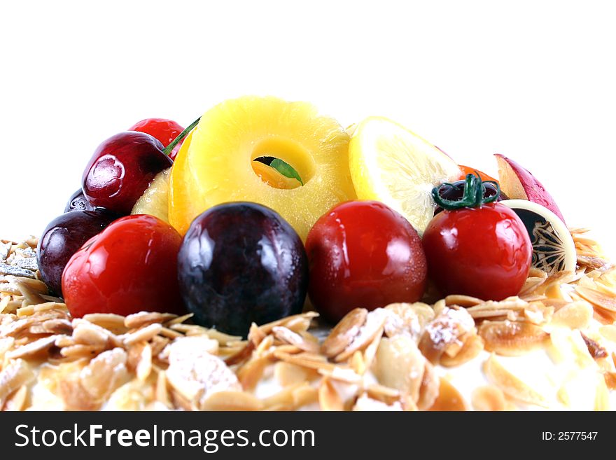 Cake with fruit isolated on white