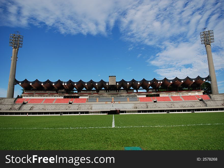 Track, field and seat of a stadium in the city