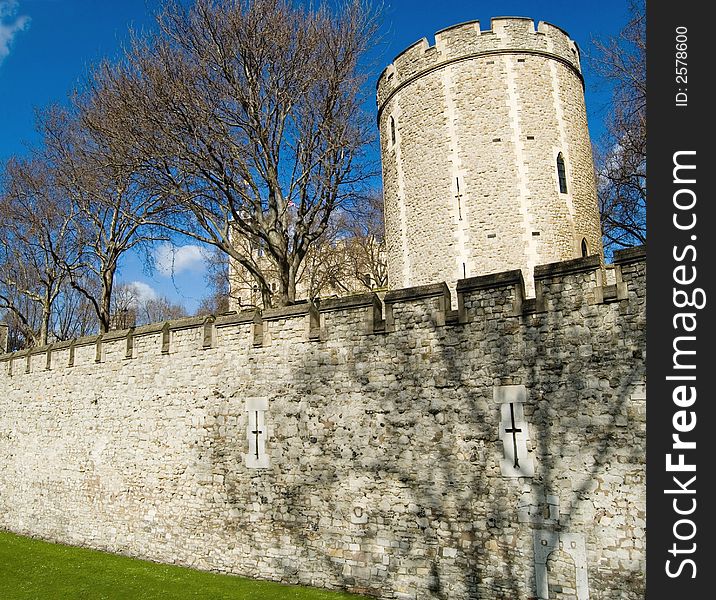 The walls of the Tower of London, near the Salt Tower, London, England. The walls of the Tower of London, near the Salt Tower, London, England.