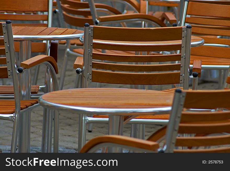 Chairs and tables in an outdoor cafe