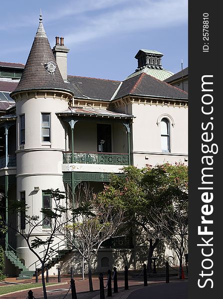 Classic Urban City Building With A Cone Roof In Sydney, Australia. Classic Urban City Building With A Cone Roof In Sydney, Australia