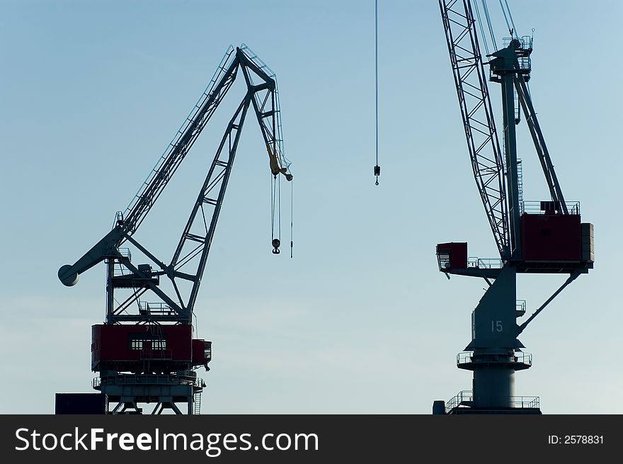 Two big cranes at the port. Two big cranes at the port