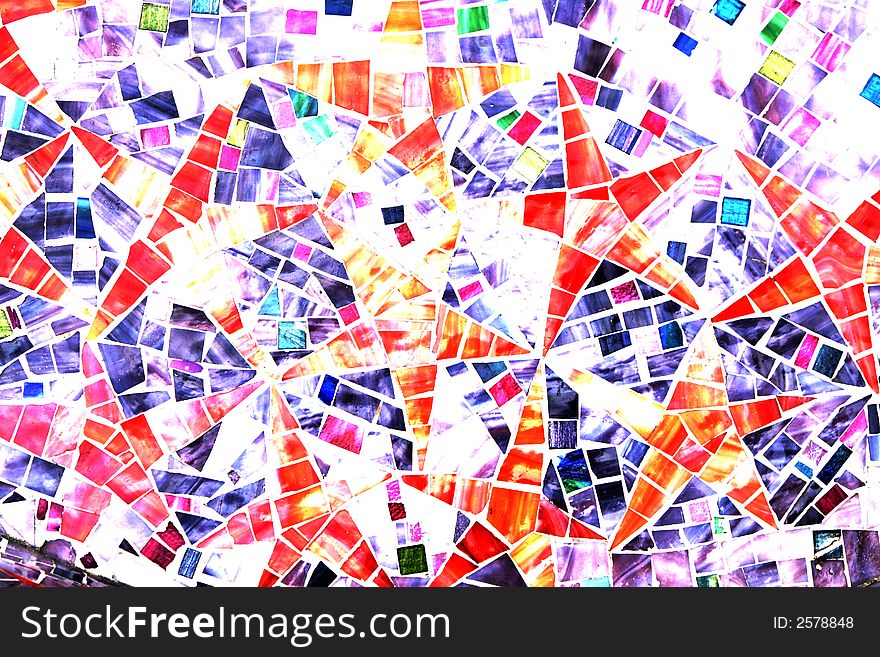 Stars - Colourful Mosaic Abstract Background Made Of Many Little Stones, Public Bench Surface. Stars - Colourful Mosaic Abstract Background Made Of Many Little Stones, Public Bench Surface