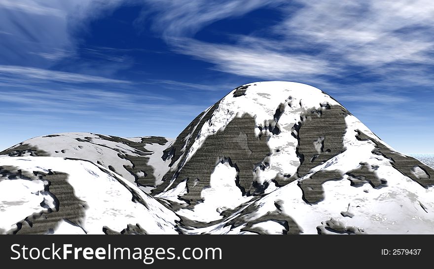 The cloudy sky above snow mountains - 3d illustration