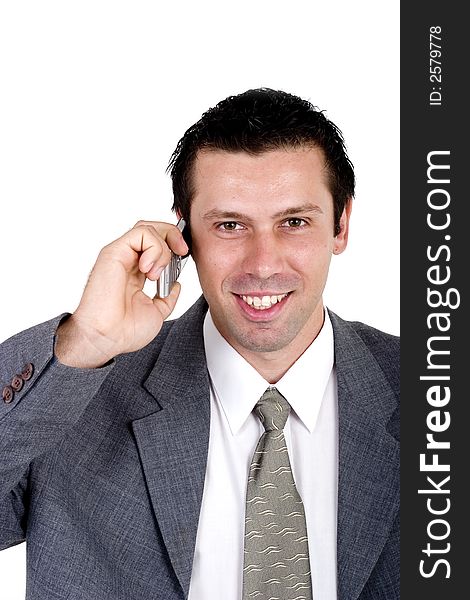 Business man are phoning with smile