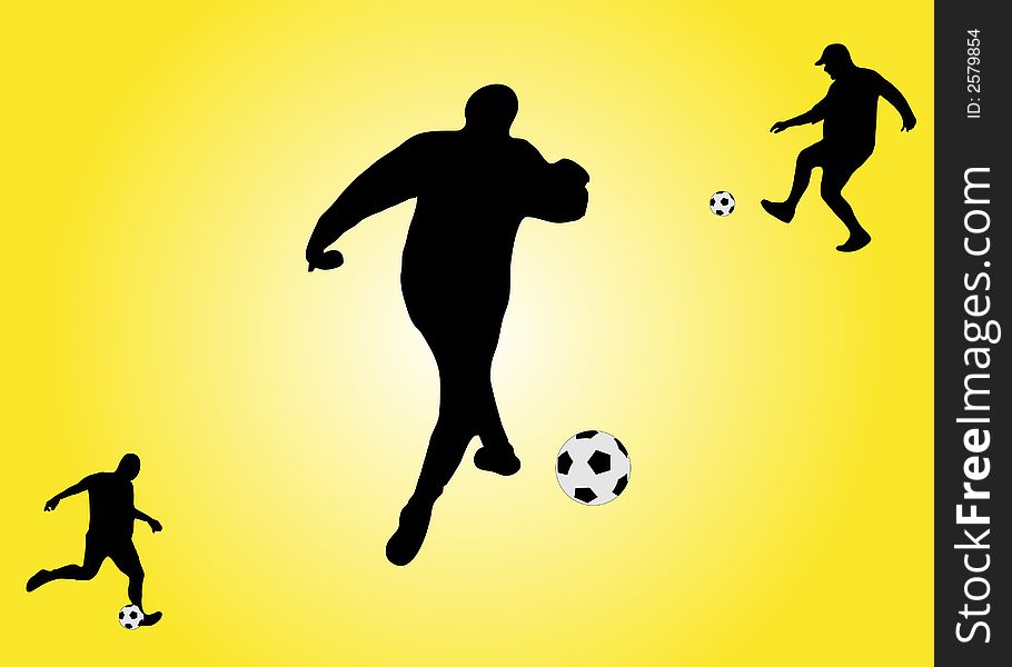 Illustration of three soccer players in a yellow background
