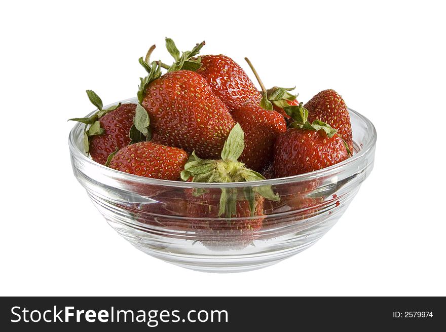 Strawberries in bowl on white