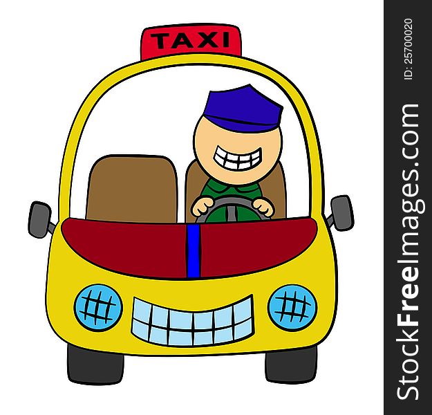 Illustration of a cute cartoon character driving a taxi. Illustration of a cute cartoon character driving a taxi