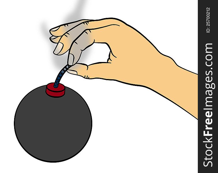 Illustration a hand holding the wick of a bomb. Illustration a hand holding the wick of a bomb