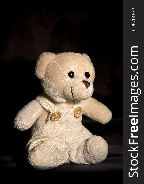 Light brown teddy bear on a black background