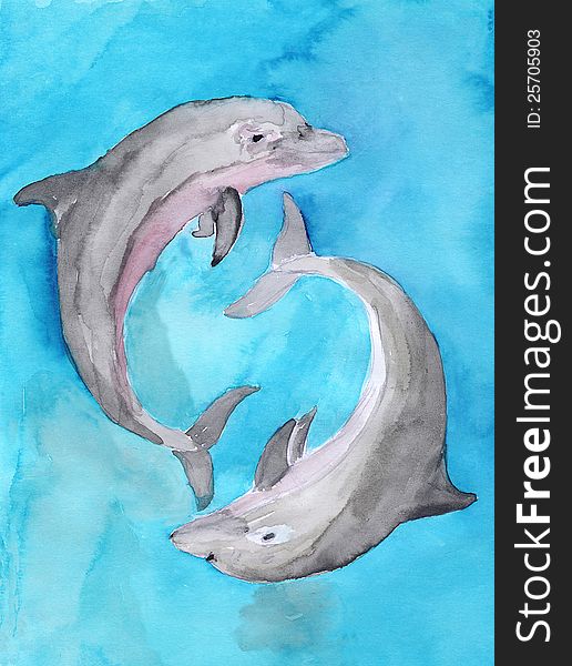 Two dolphins playing in the water