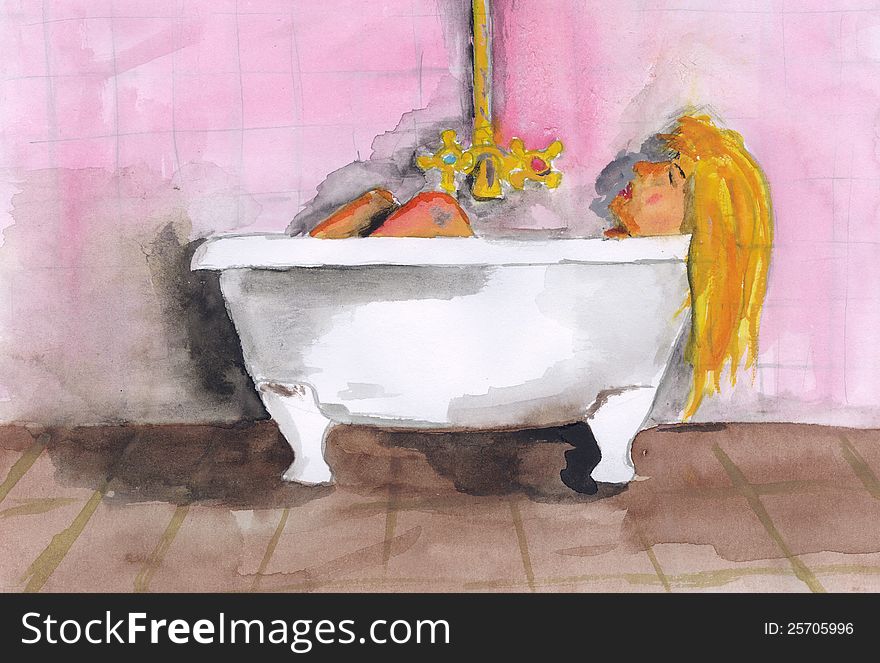 Girl bathing in a tub