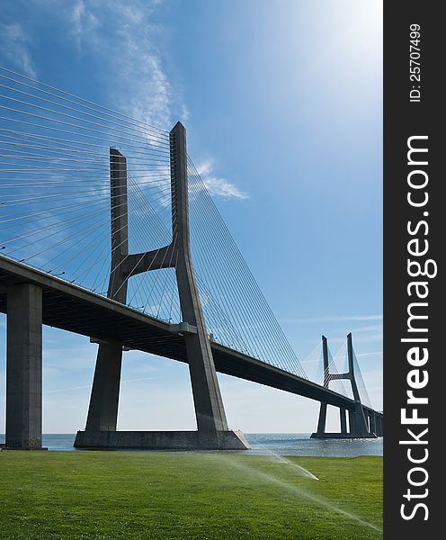 View of Vasco da Gama bridge in Lisbon, Portugal