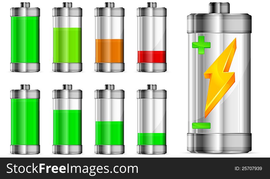 Battery with level indicator, energy concept, vector illustration