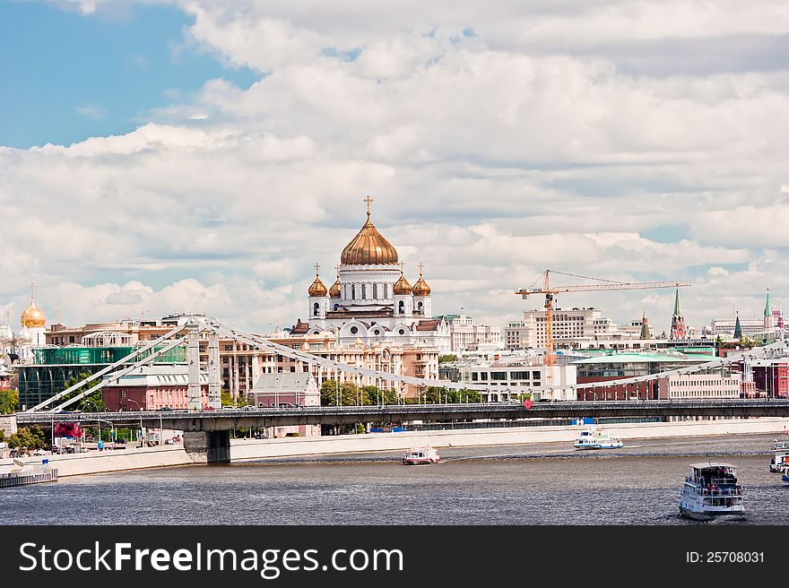 Moscow. View of the Cathedral of Christ the Savior and the Crimean bridge.