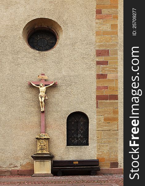 Detail of a church in Riquewihr France