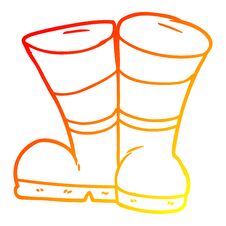Warm Gradient Line Drawing Wellington Boots Cartoon Stock Photo