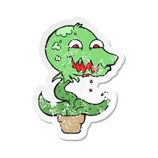 Retro Distressed Sticker Of A Cartoon Monster Plant Royalty Free Stock Photography