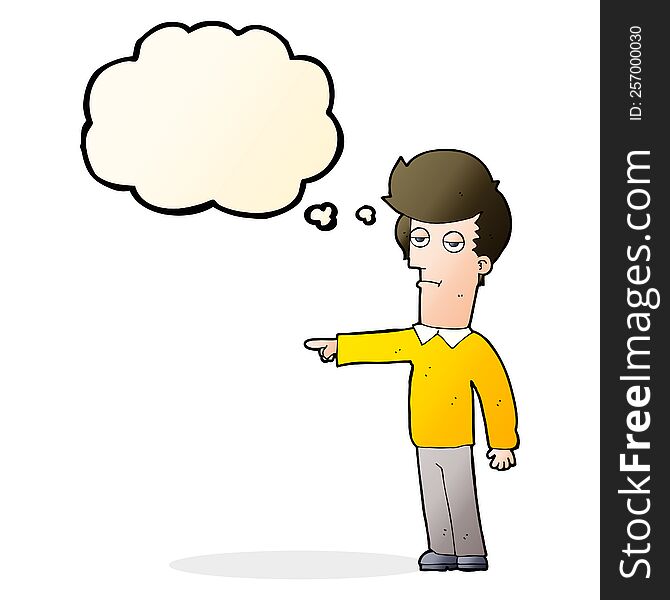 Cartoon Pointing Man With Thought Bubble