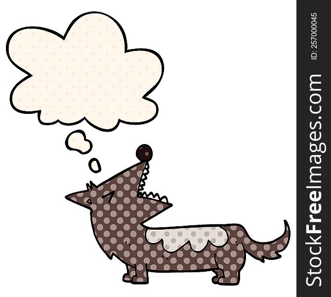 cartoon dog with thought bubble in comic book style