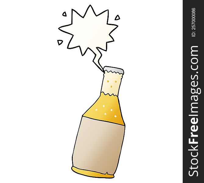 Cartoon Beer Bottle And Speech Bubble In Smooth Gradient Style