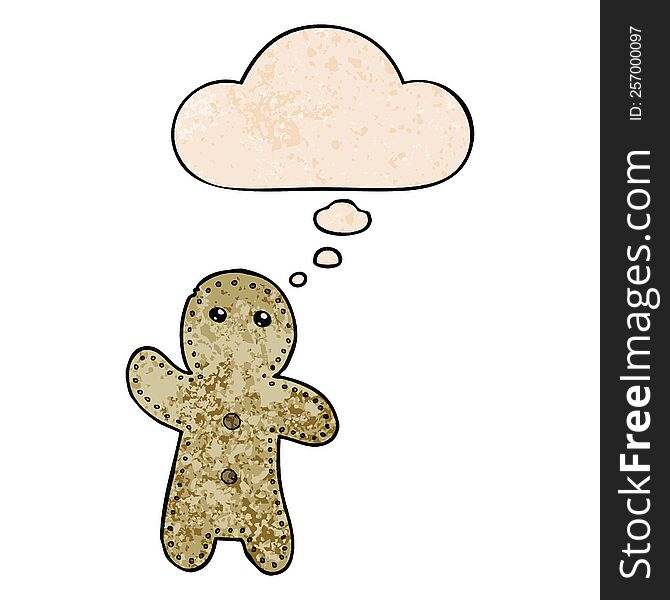 Cartoon Gingerbread Man And Thought Bubble In Grunge Texture Pattern Style