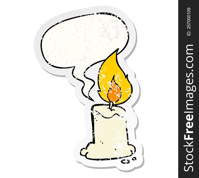 cartoon candle with speech bubble distressed distressed old sticker. cartoon candle with speech bubble distressed distressed old sticker
