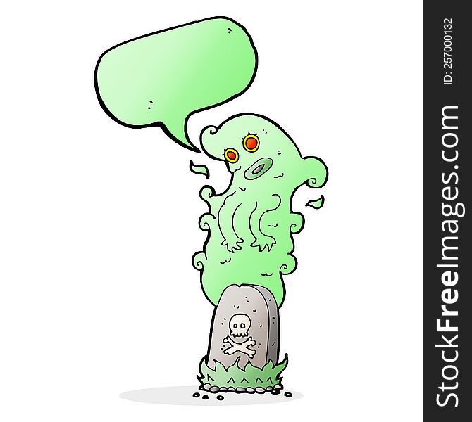 Cartoon Ghost Rising From Grave With Speech Bubble