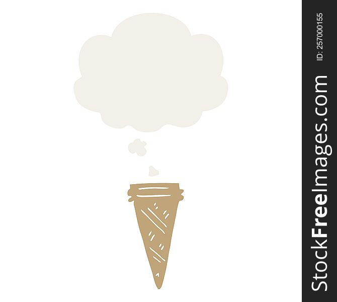 cartoon ice cream cone with thought bubble in retro style