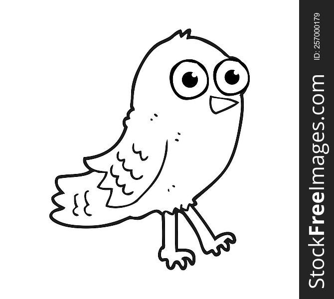 freehand drawn black and white cartoon bird