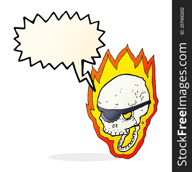 cartoon flaming pirate skull with speech bubble