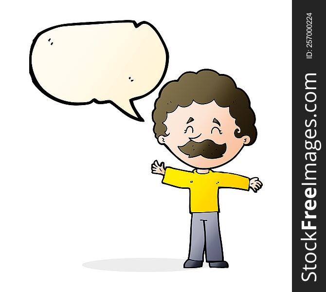Cartoon Boy With Mustache With Speech Bubble